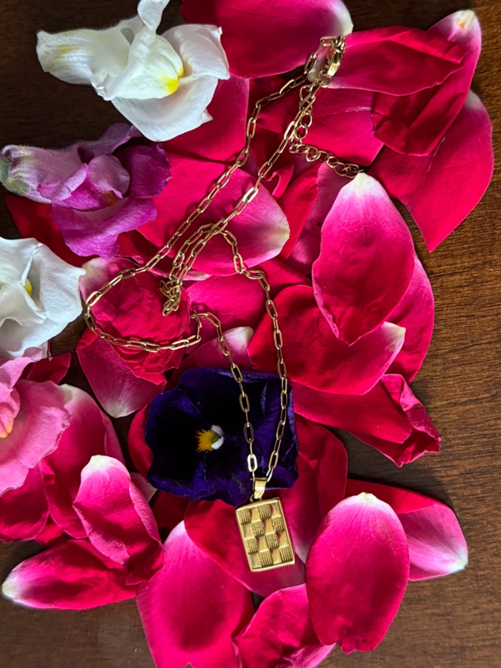 Gold Link Chain With Chiseled Nugget Styled Tile Necklace